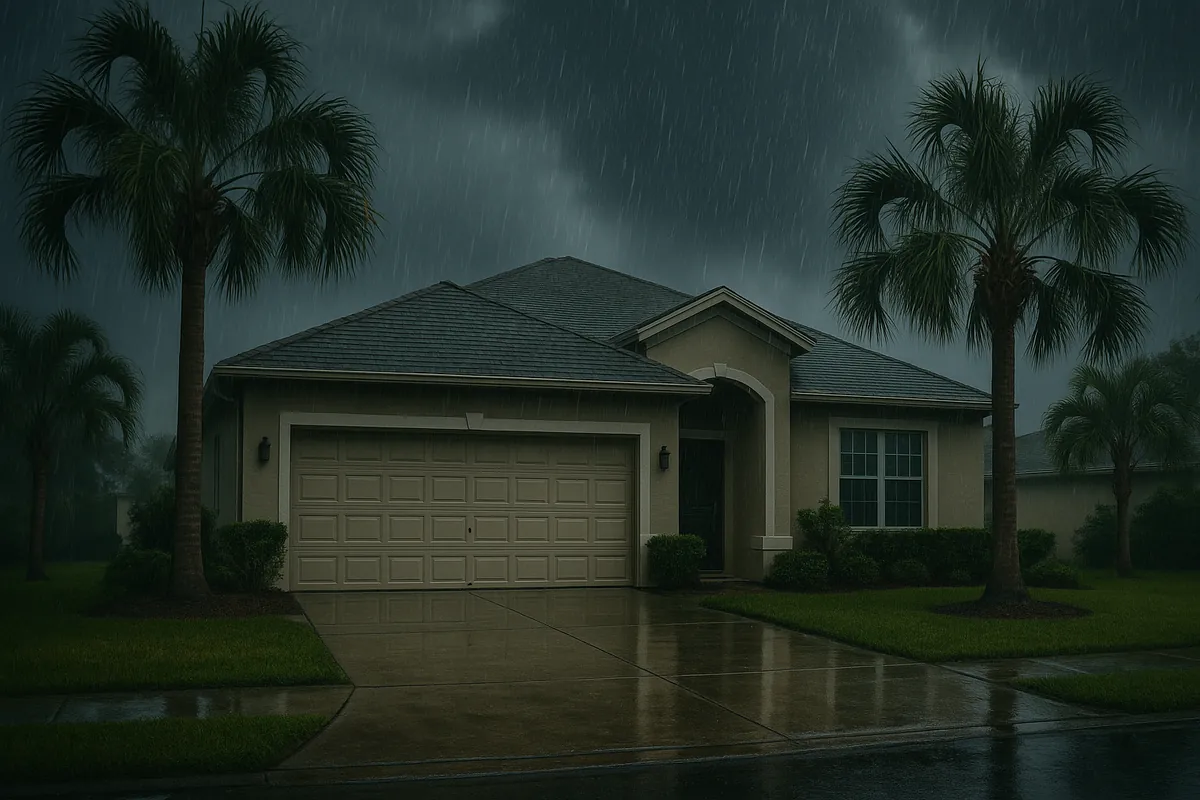 A single-family Florida home under heavy storm rain, the kind of weather that floods homes across Marion County.